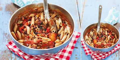 Pasta med krydrete bønner